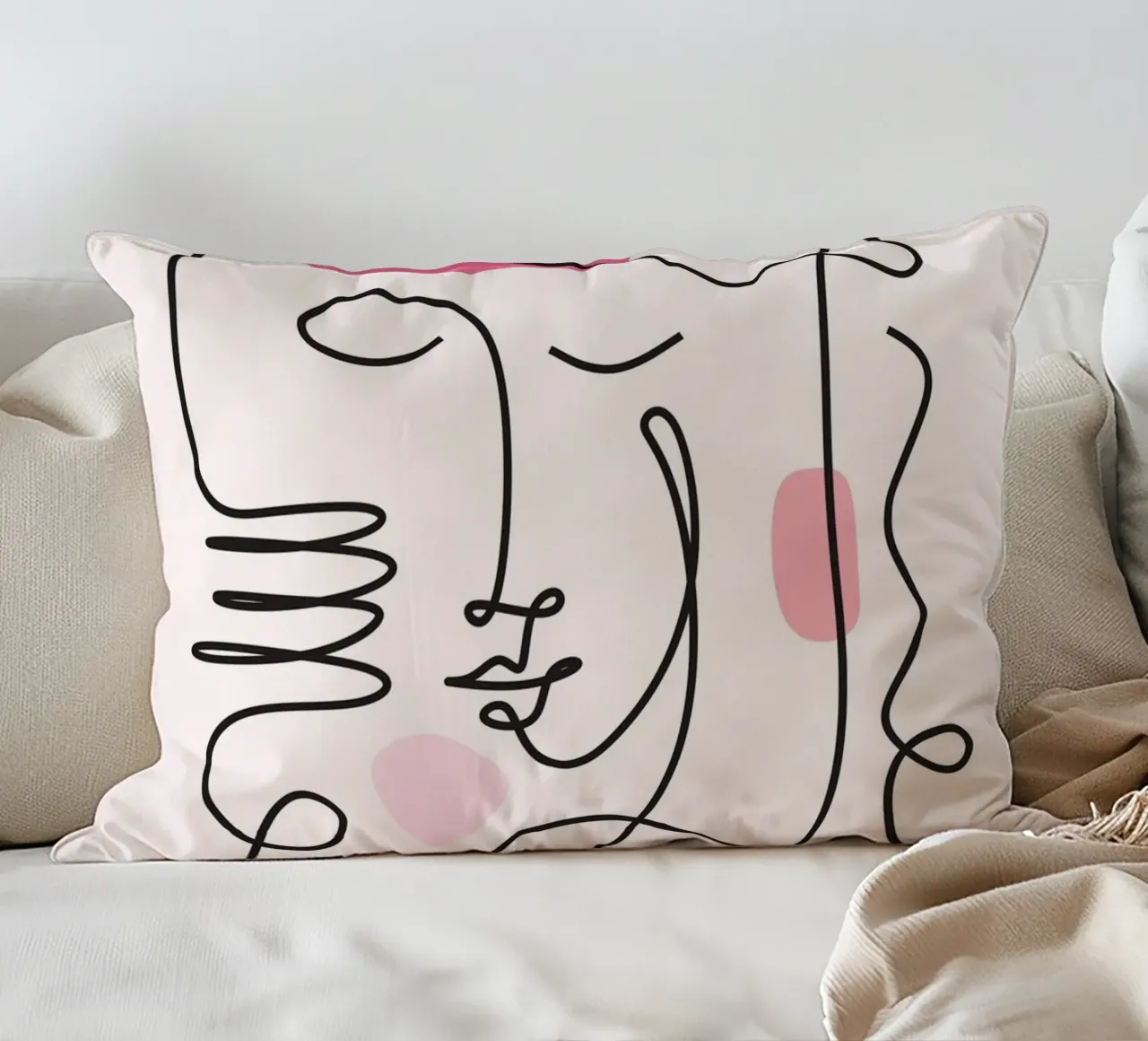 Abstract Face Continuous Line Art Print decorative cushion by homdeco