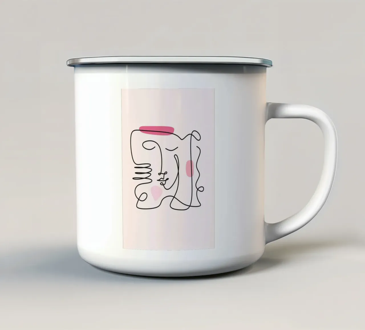 Abstract Face Continuous Line Art Print enamel mug by homdeco