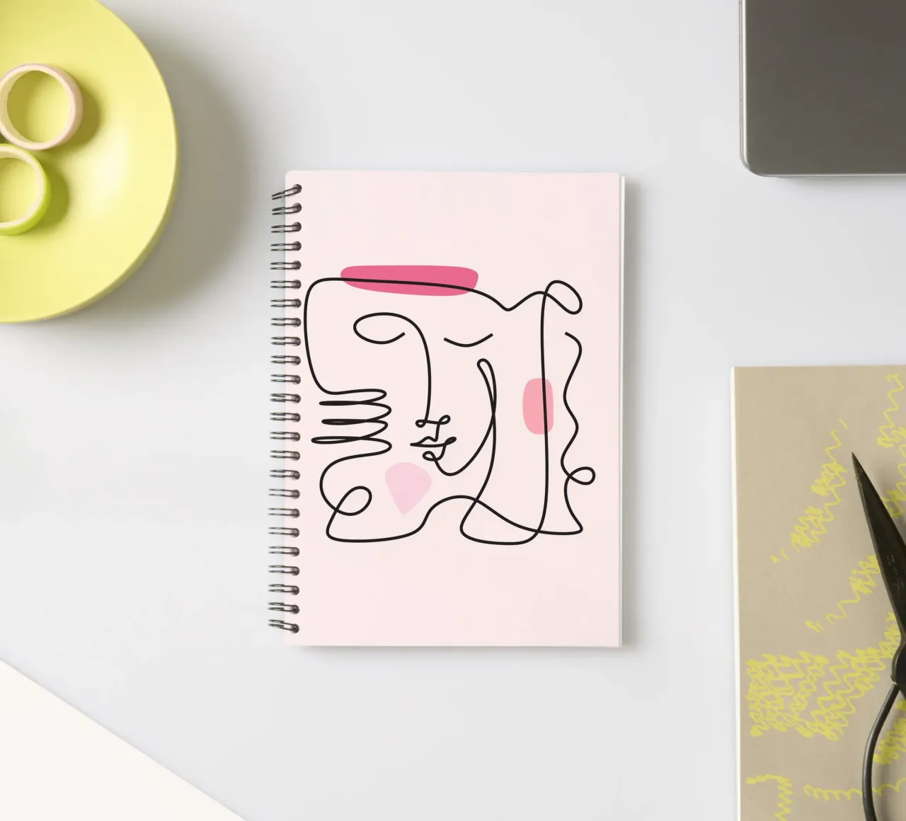 Abstract Face Continuous Line Art Print spiral notebook by homdeco