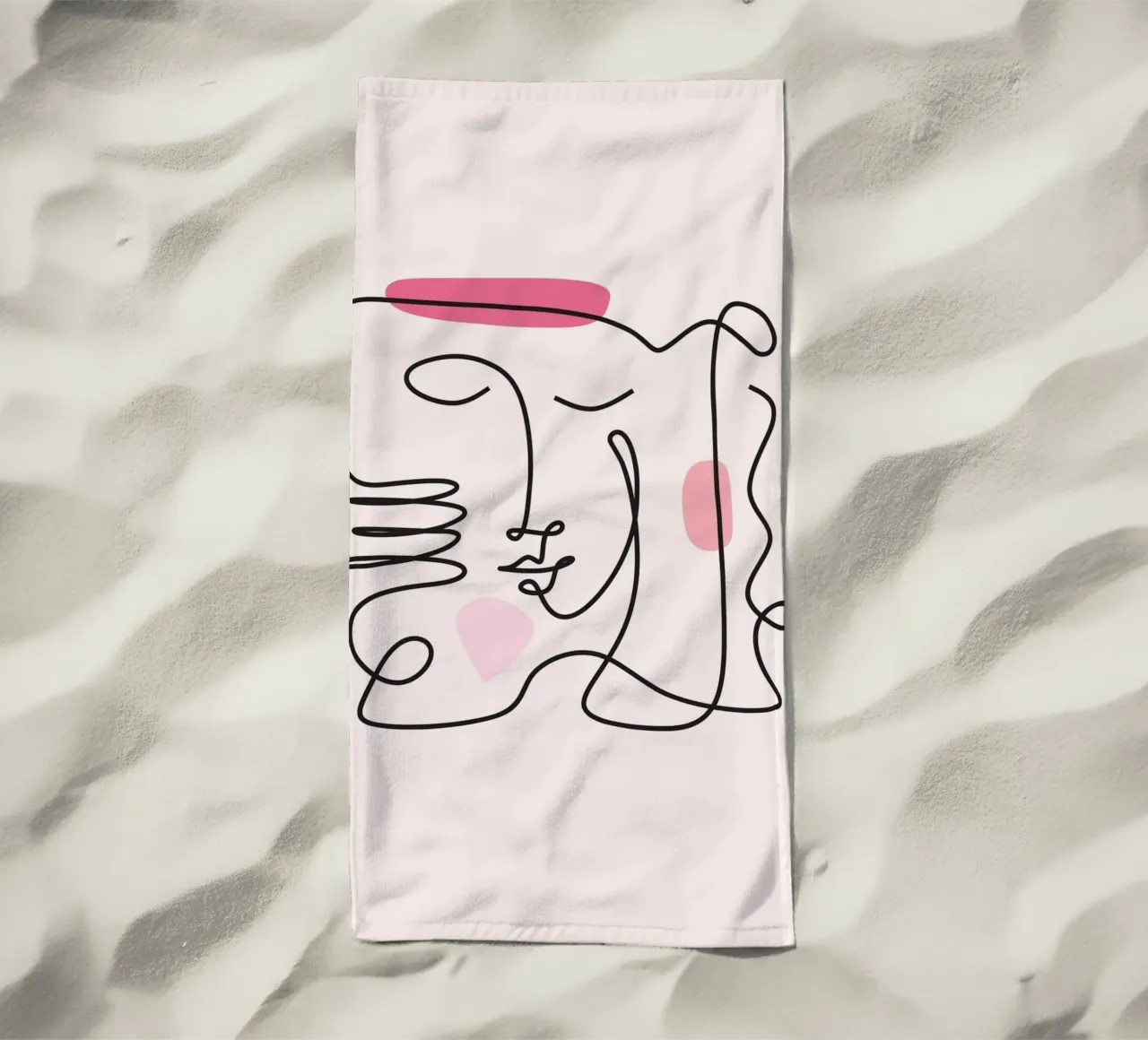 Abstract Face Continuous Line Art Print beach towel by homdeco