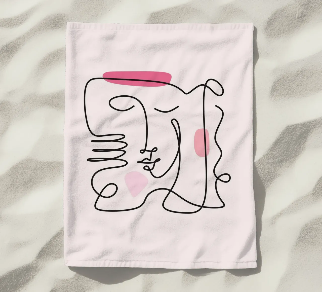 Abstract Face Continuous Line Art Print beach towel by homdeco