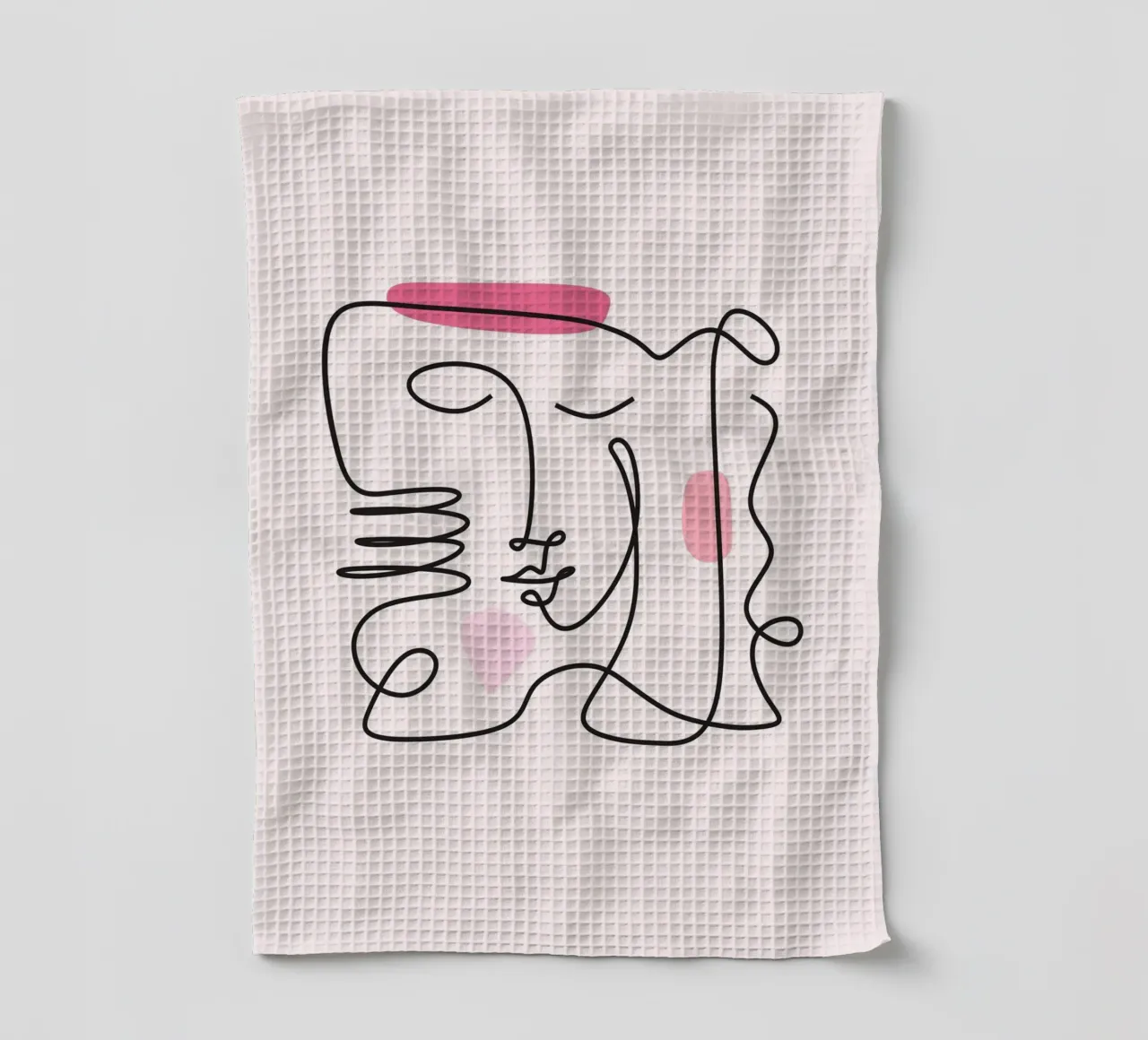 Abstract Face Continuous Line Art Print tea towel by homdeco