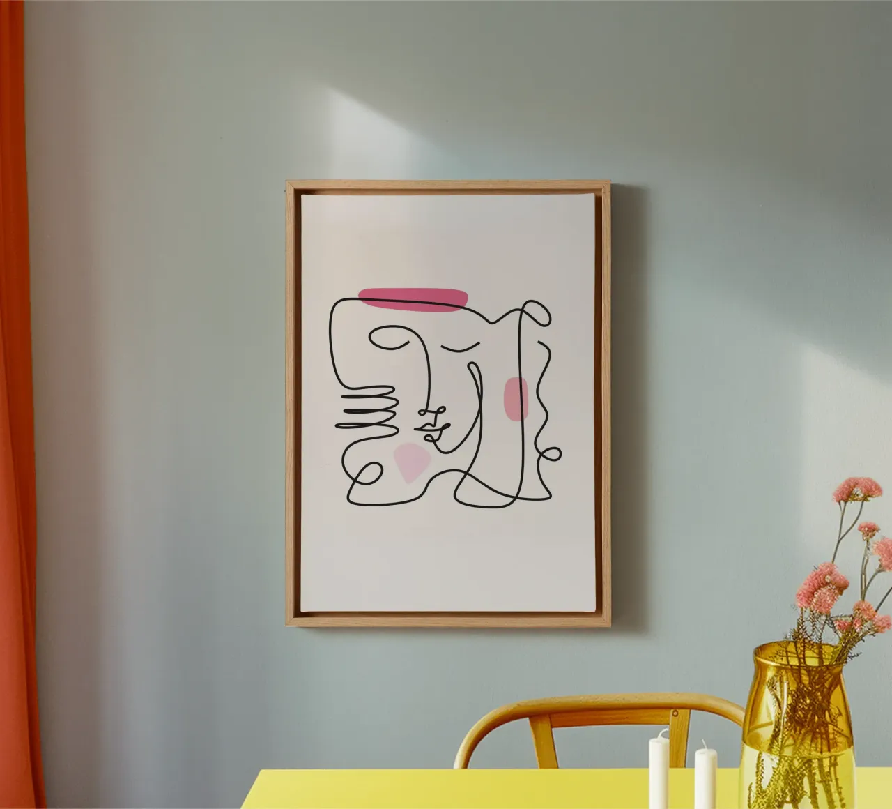 Abstract Face Continuous Line Art Print canvas with Floater frame by homdeco