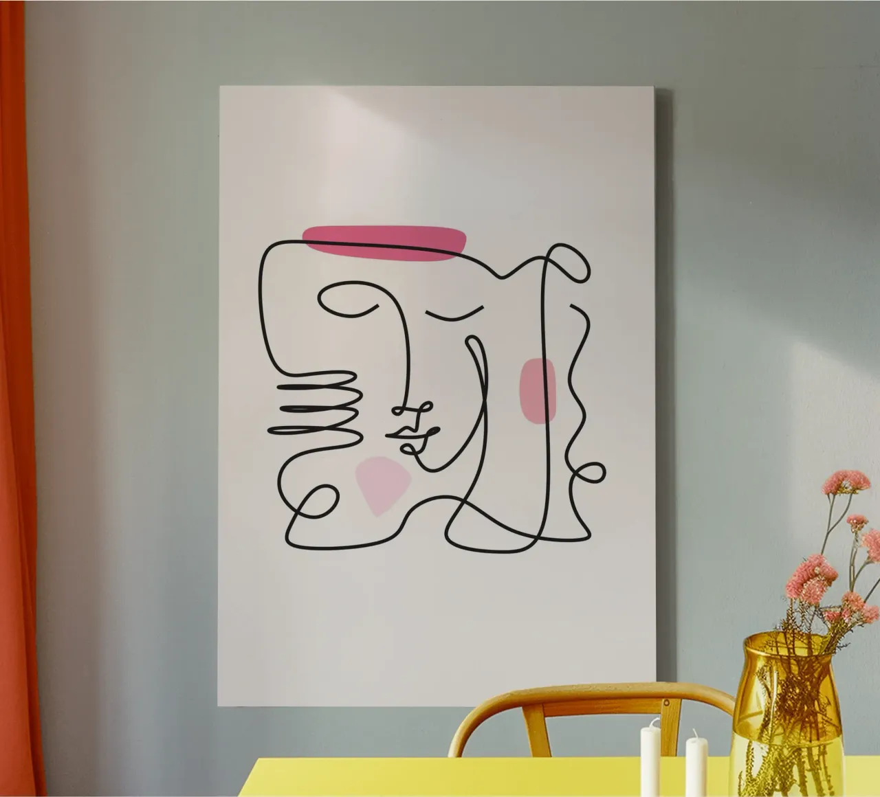 Abstract Face Continuous Line Art Print canvas with Floater frame by homdeco
