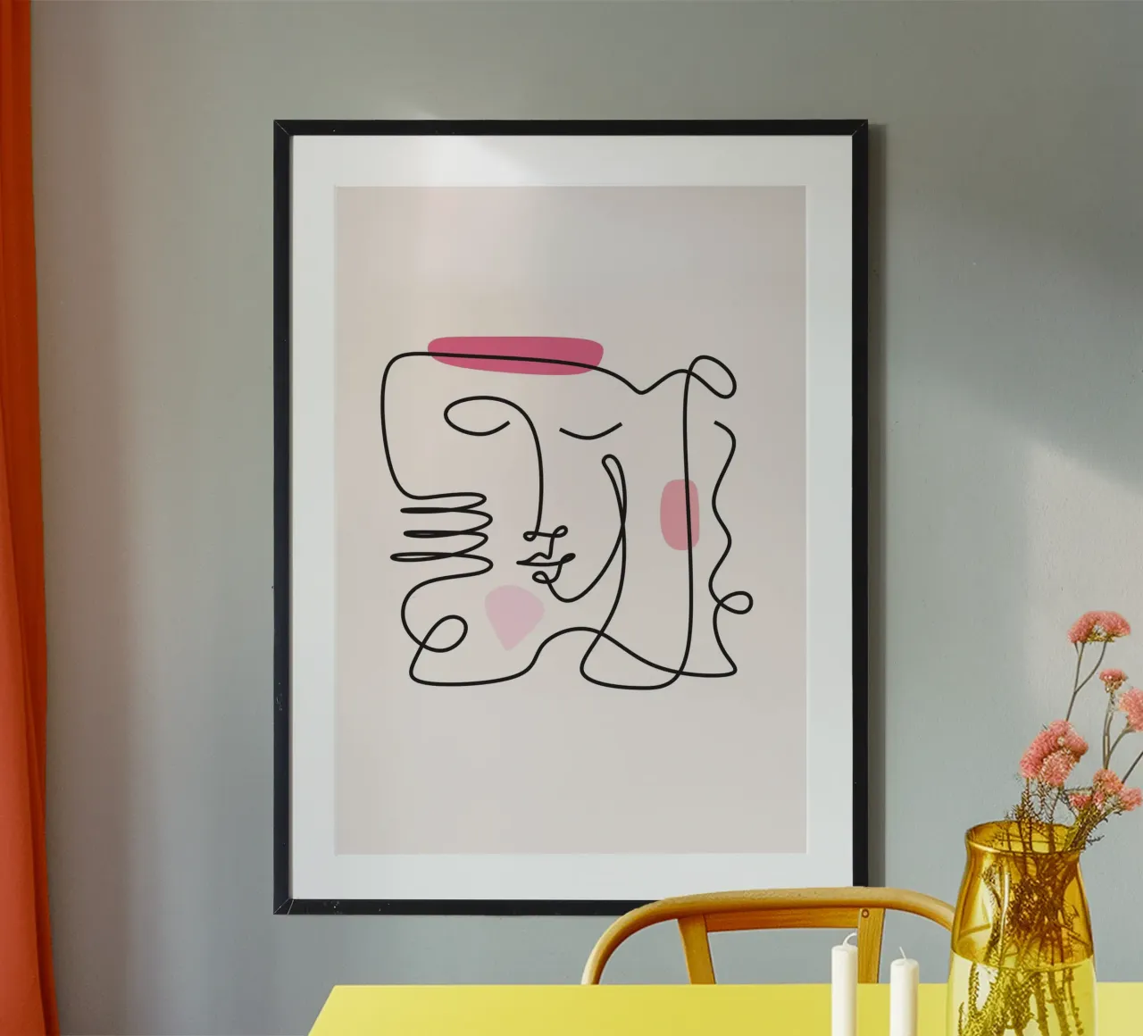 Abstract Face Continuous Line Art Print poster with aluminum frame by homdeco