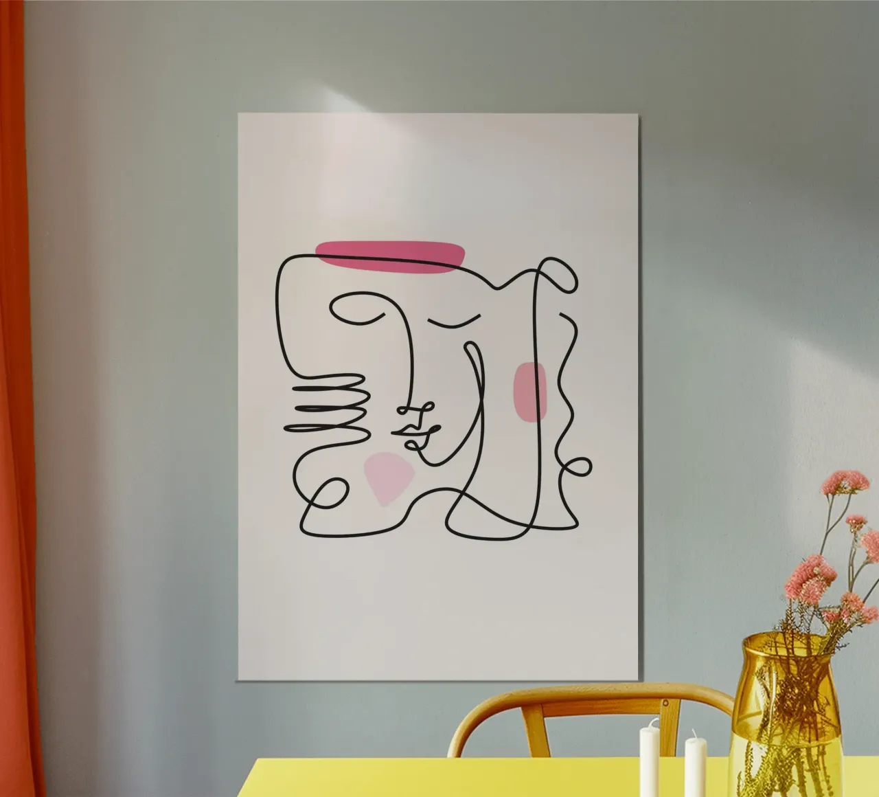 Abstract Face Continuous Line Art Print poster with aluminum frame by homdeco