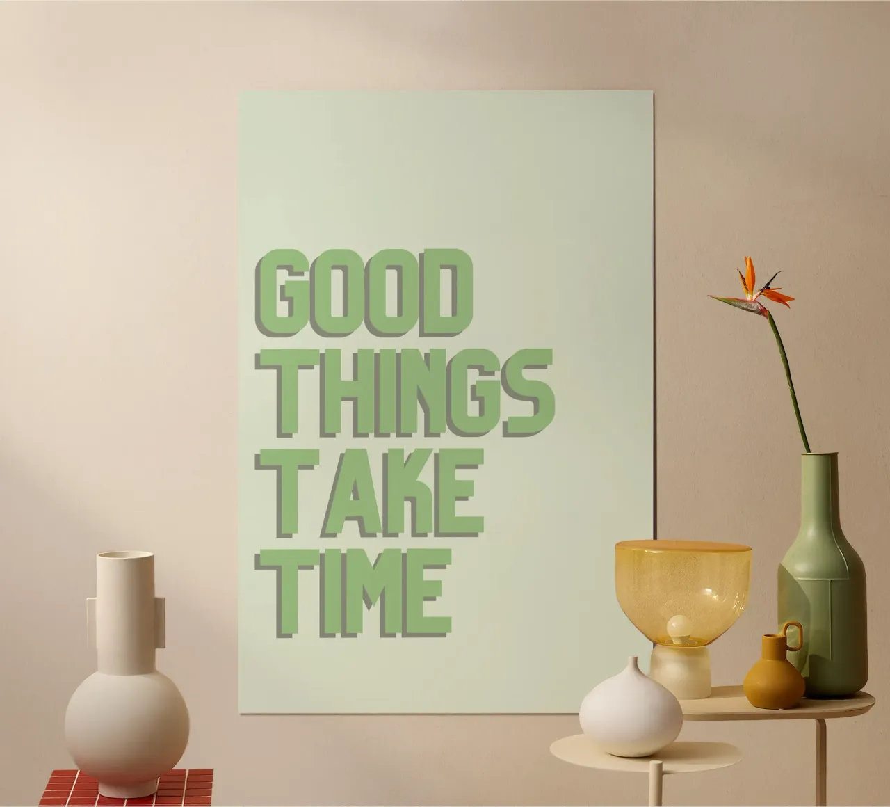 "Gut Ding will Weile haben" Minimalistisches Grünes Zitat Poster mit Holzrahmen von homdeco