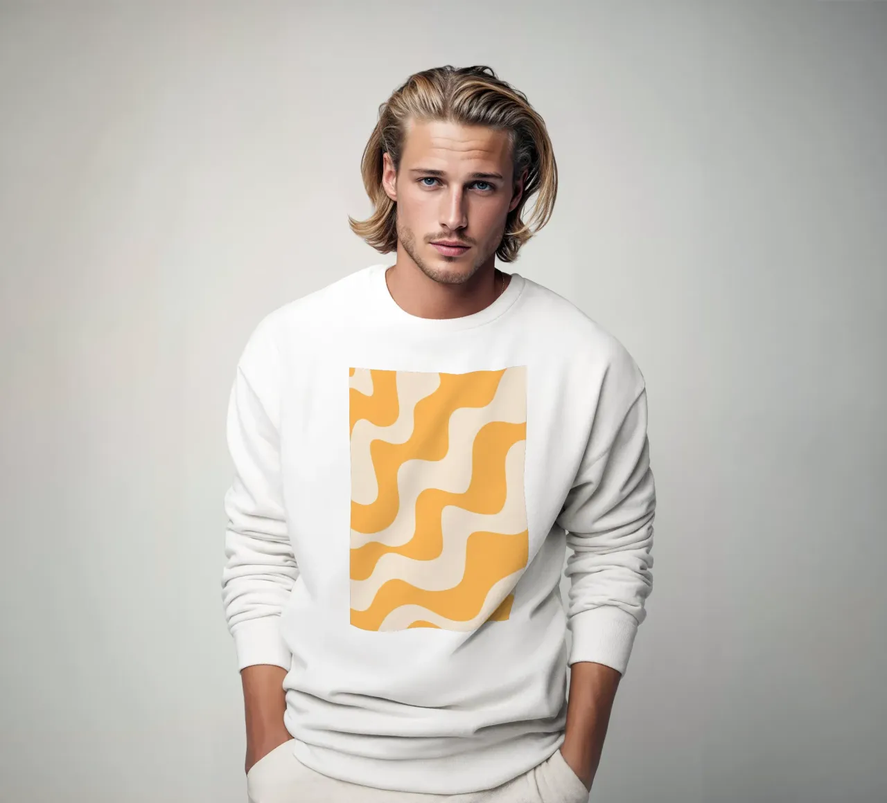 Estampado retro naranja ondulado abstracto estético sudadera de homdeco