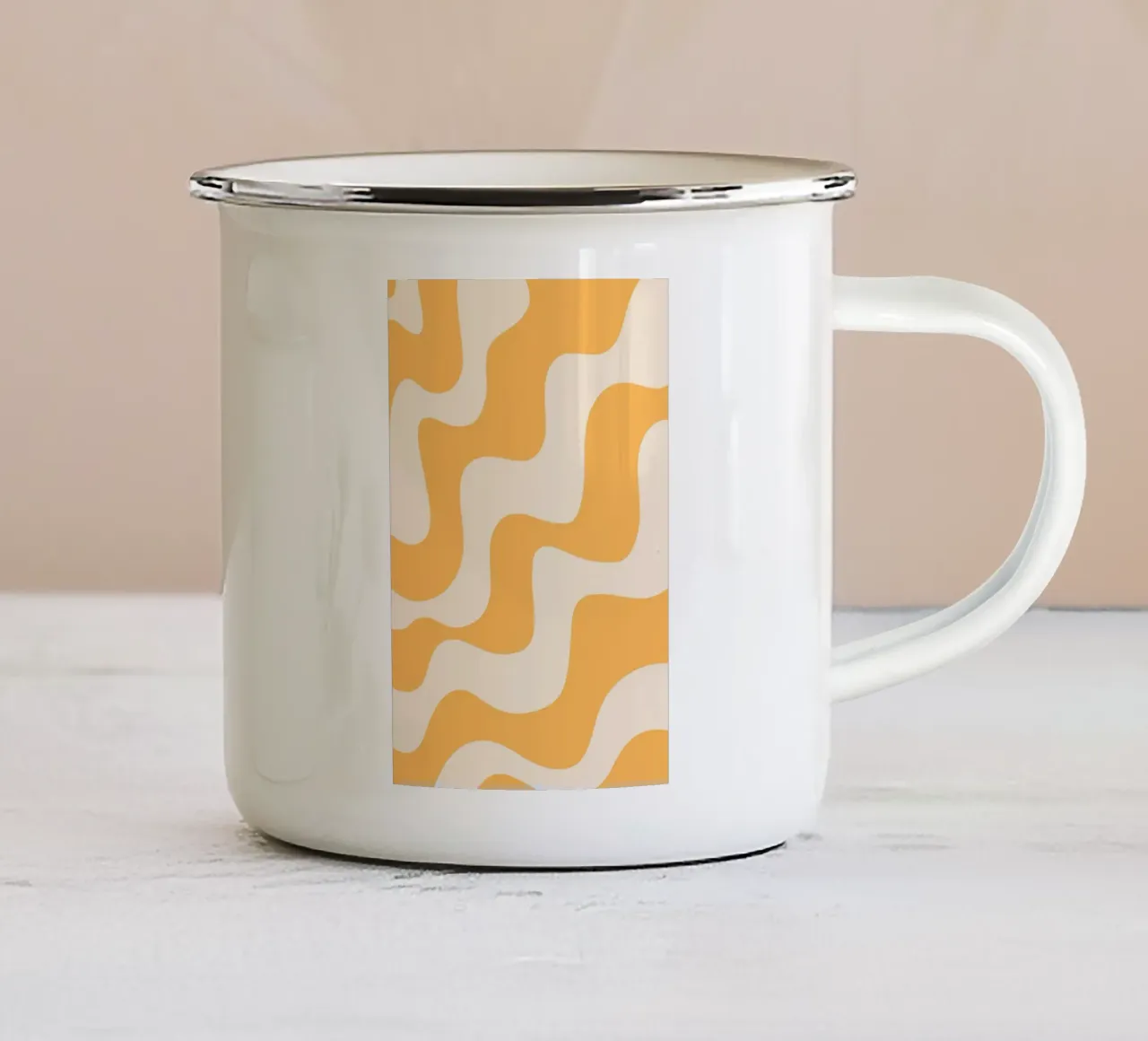 Retro Oranje Golvende Abstracte Esthetische Print emaille mok van homdeco