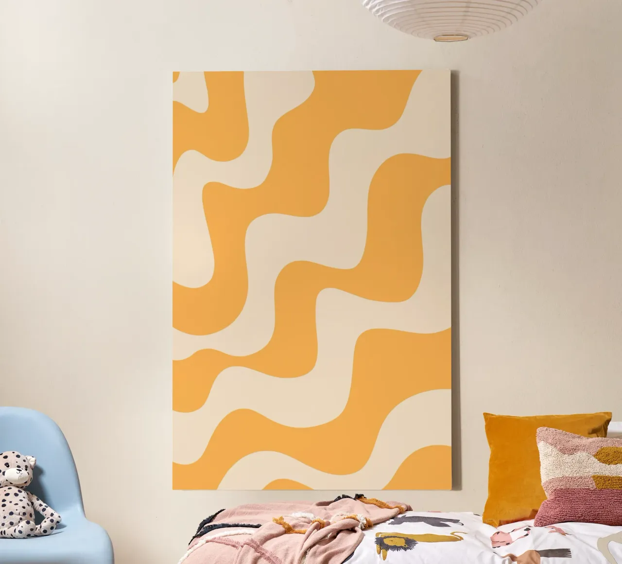 Retro Oranje Golvende Abstracte Esthetische Print canvas van homdeco