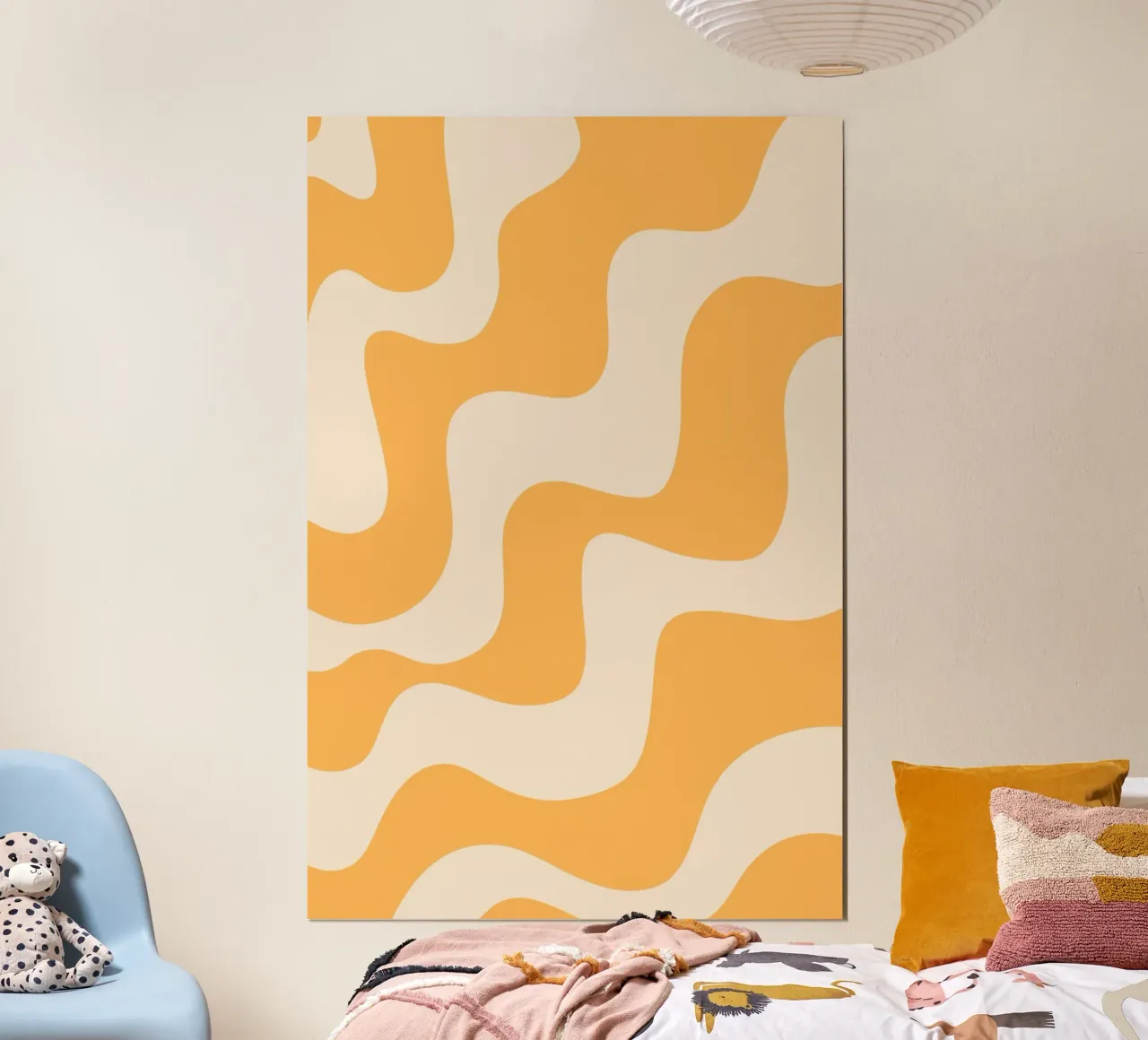 Retro Oranje Golvende Abstracte Esthetische Print poster met houten frame van homdeco