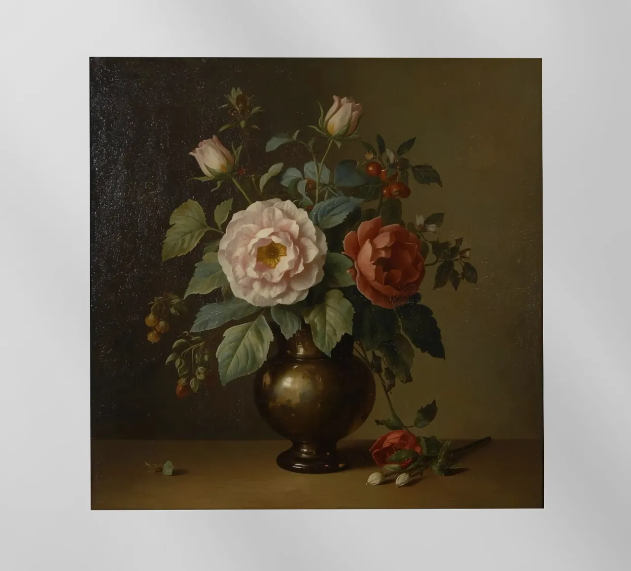 composizione floreale classica con rose in un vaso scuro pellicola backlit da DesignDoodle