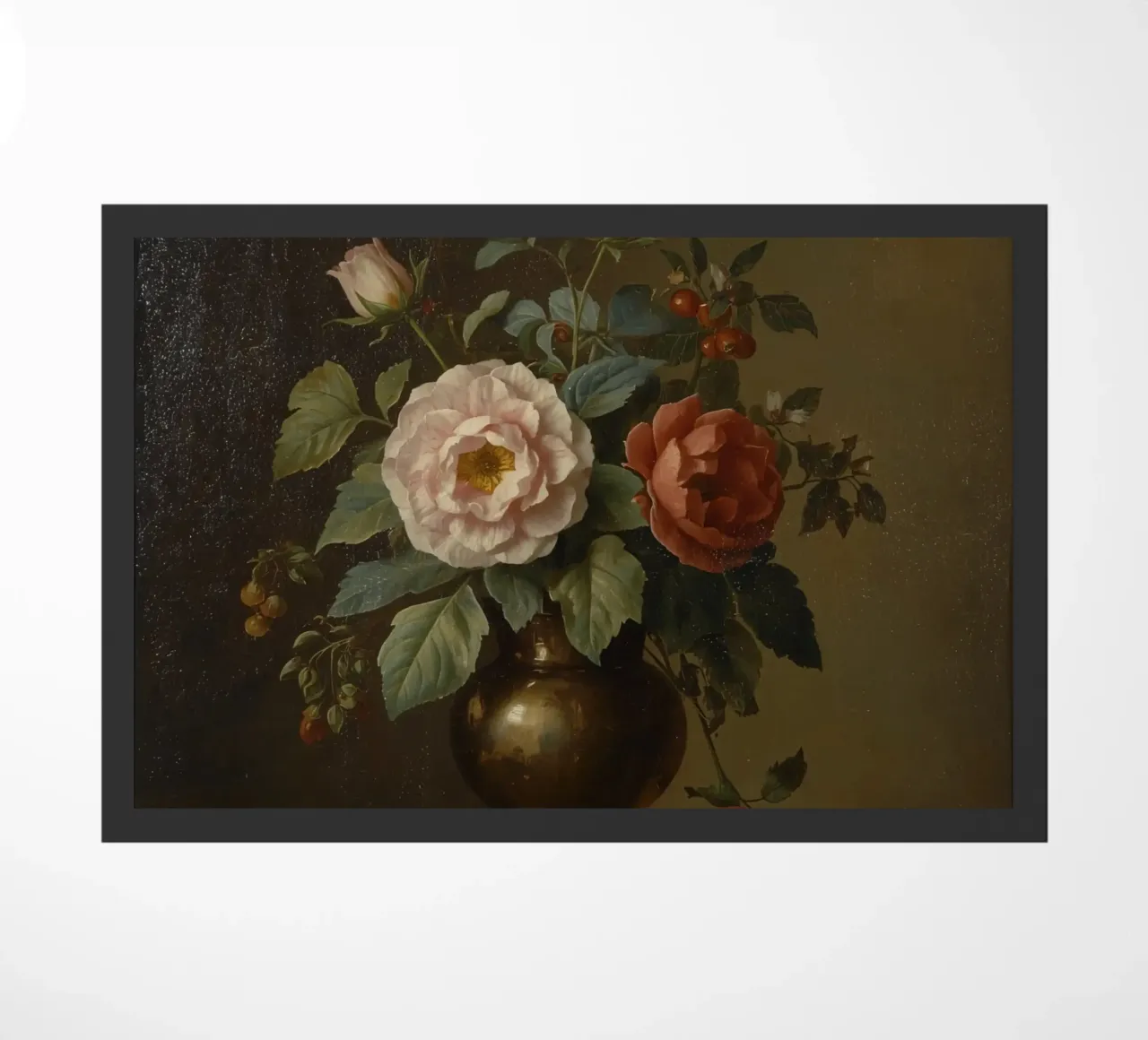 composizione floreale classica con rose in un vaso scuro zerbino da DesignDoodle