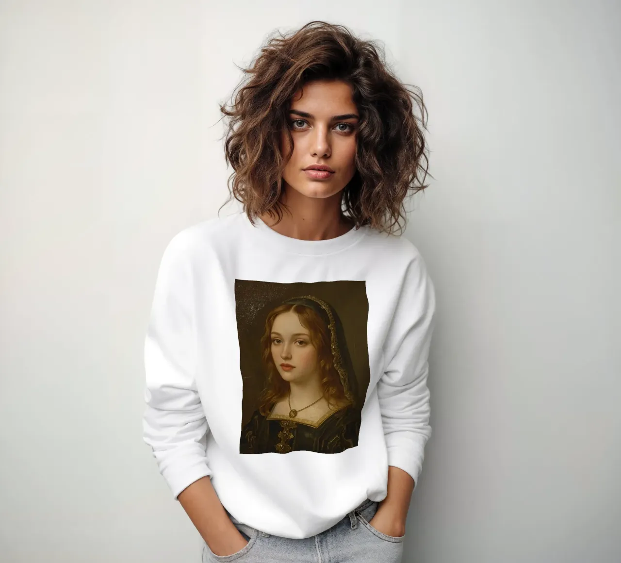 young woman with long hair wearing a dark gown Sweatshirt von DesignDoodle