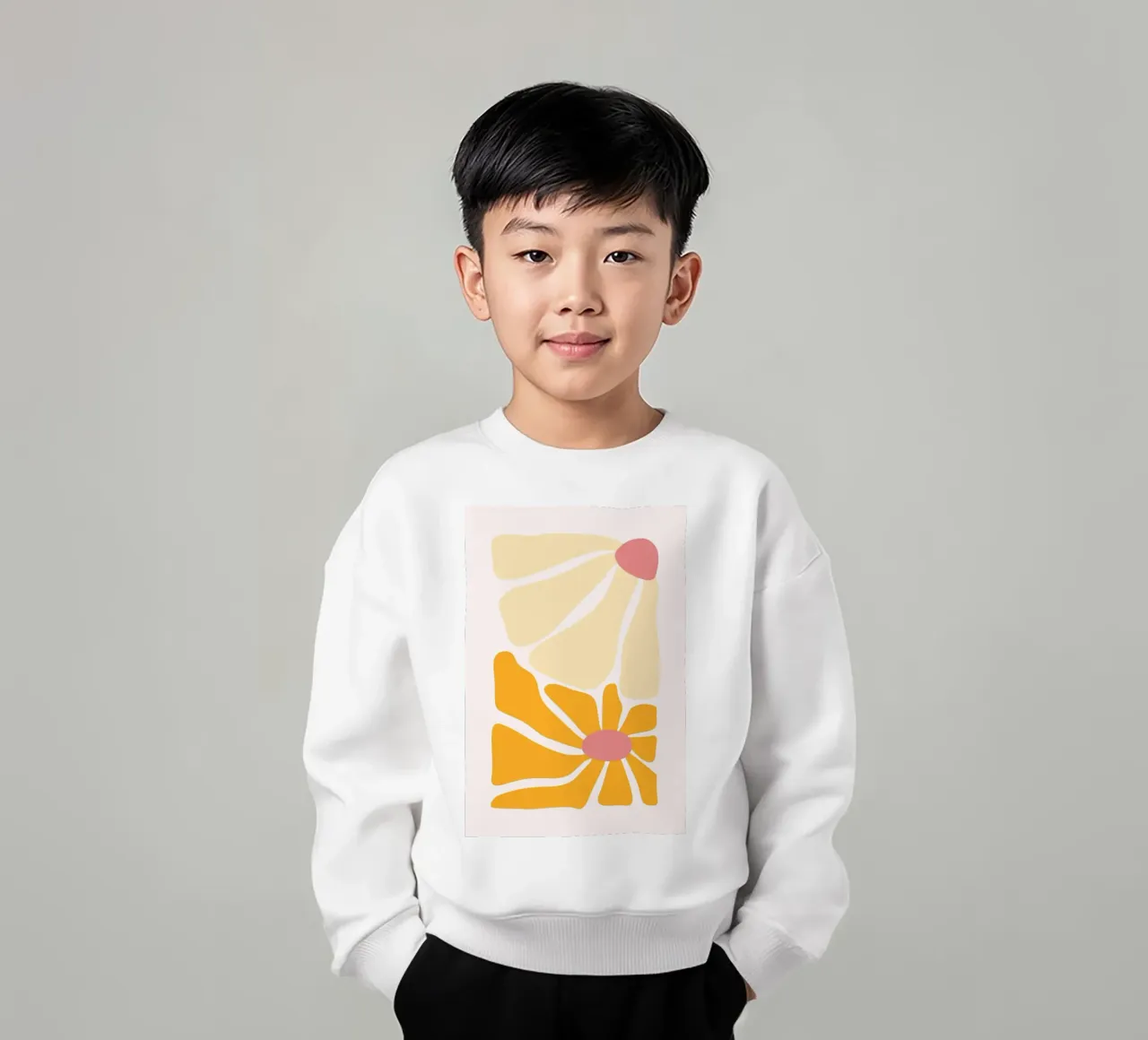 Flores Boho Abstractas Naranja y Rosa Impresión Artística sudadera para niño de homdeco
