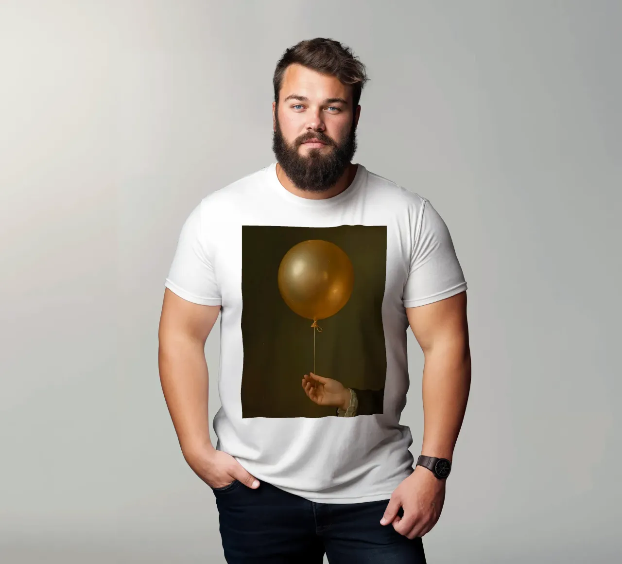 Pallone d'oro tenuto da una mano su uno sfondo scuro t-shirt da DesignDoodle