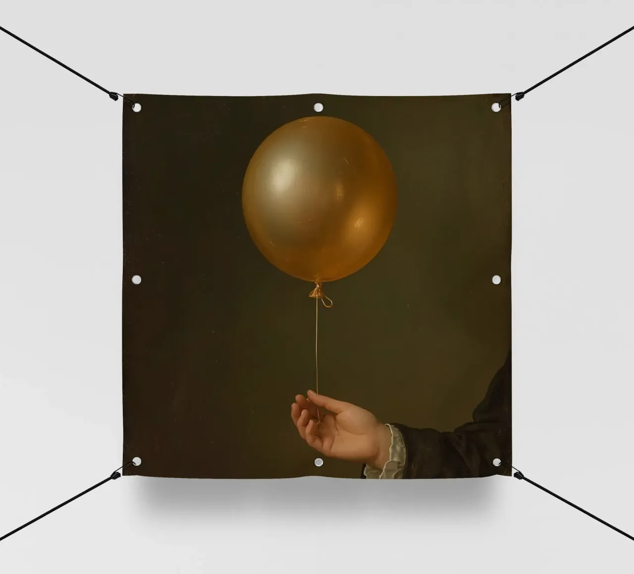 Pallone d'oro tenuto da una mano su uno sfondo scuro telo in pvc da DesignDoodle