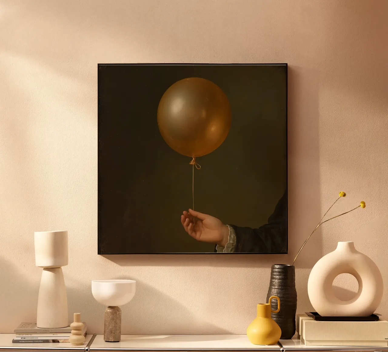 Pallone d'oro tenuto da una mano su uno sfondo scuro alluminio dibond da DesignDoodle