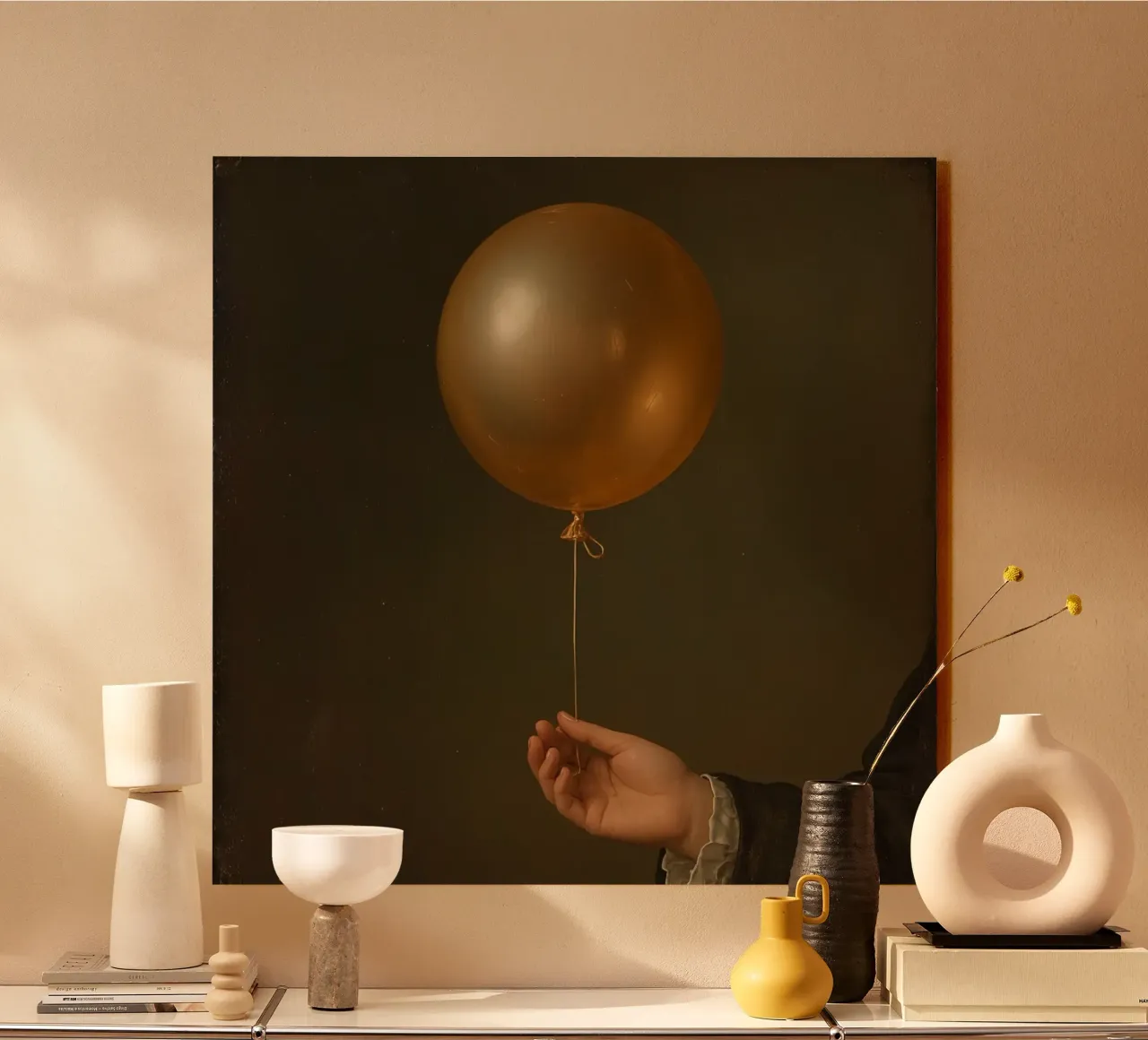 Pallone d'oro tenuto da una mano su uno sfondo scuro alluminio dibond da DesignDoodle