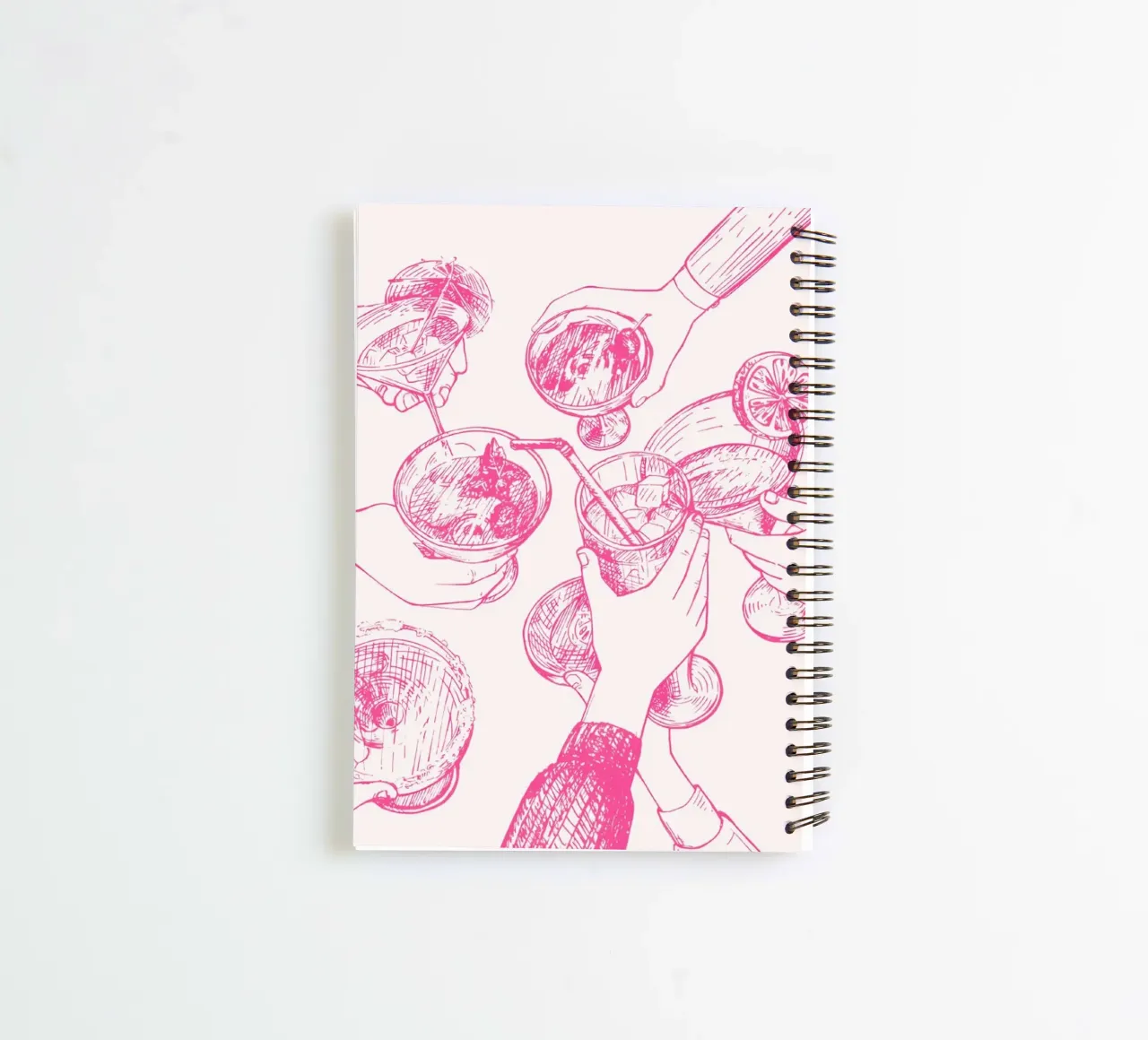 ¡Salud! Cocktail Party Sketch Art Print Rosa cuaderno de espiral de homdeco