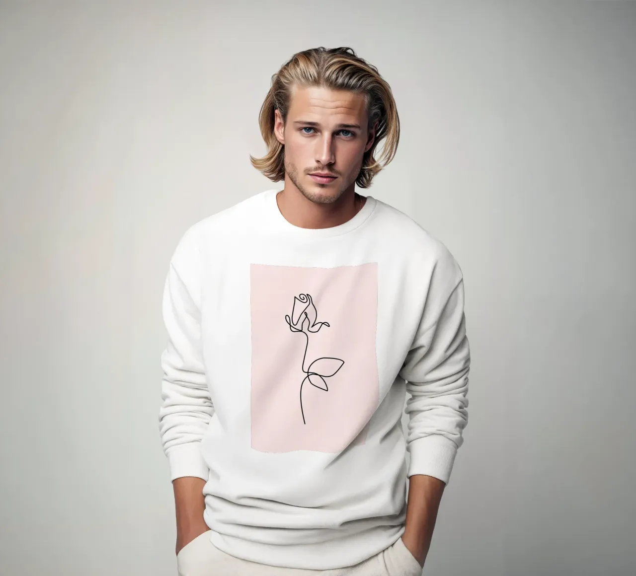 Minimalist Rose Continuous Line Art Print sweatshirt by homdeco