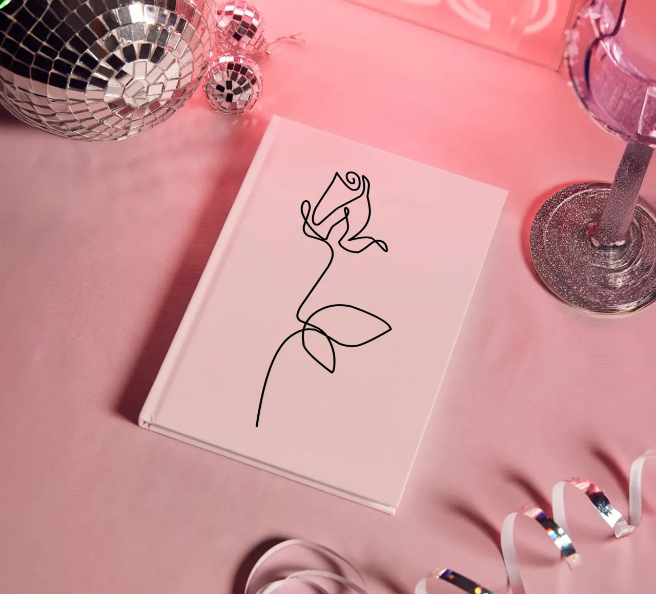 Minimalist Rose Continuous Line Art Print notebook by homdeco