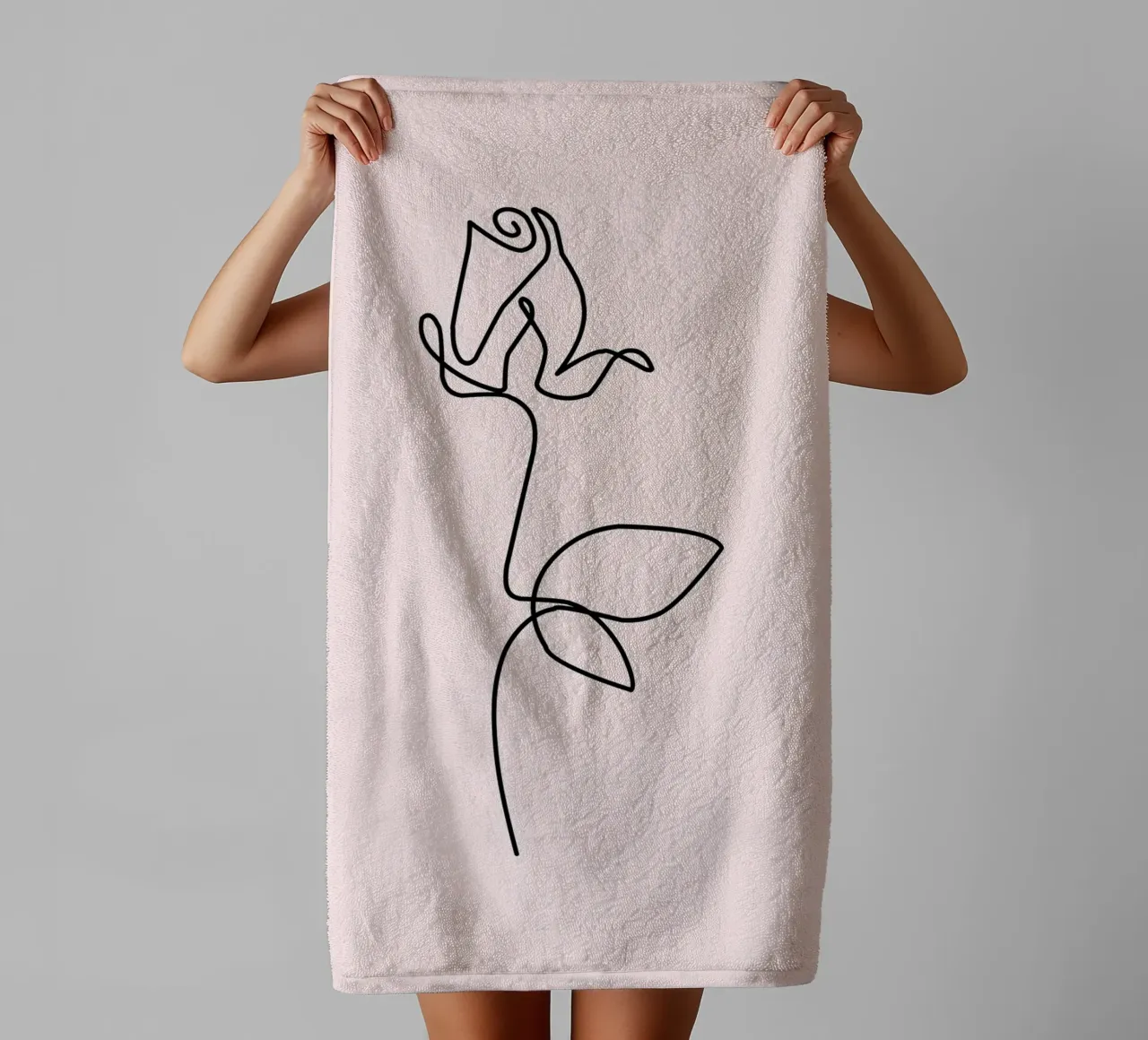 Minimalist Rose Continuous Line Art Print towel by homdeco
