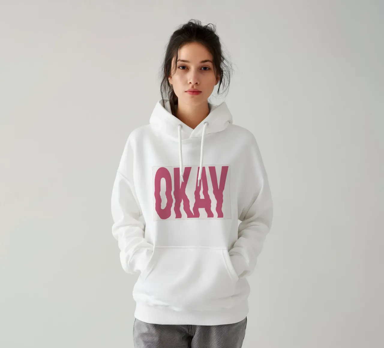"OKAY" Distorted Pink Retro Typography Print hoodie by homdeco