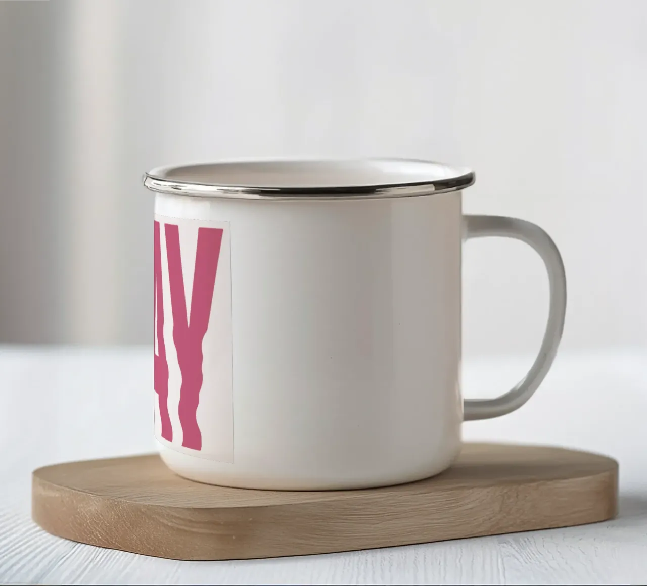 "OKAY" Distorted Pink Retro Typography Print enamel mug by homdeco