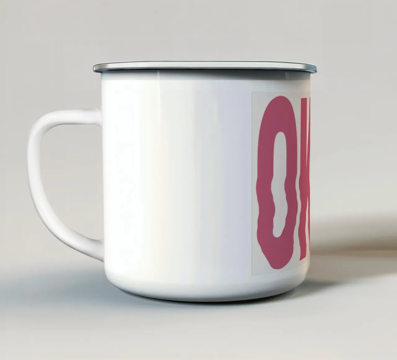 "OKAY" Distorted Pink Retro Typography Print enamel mug by homdeco