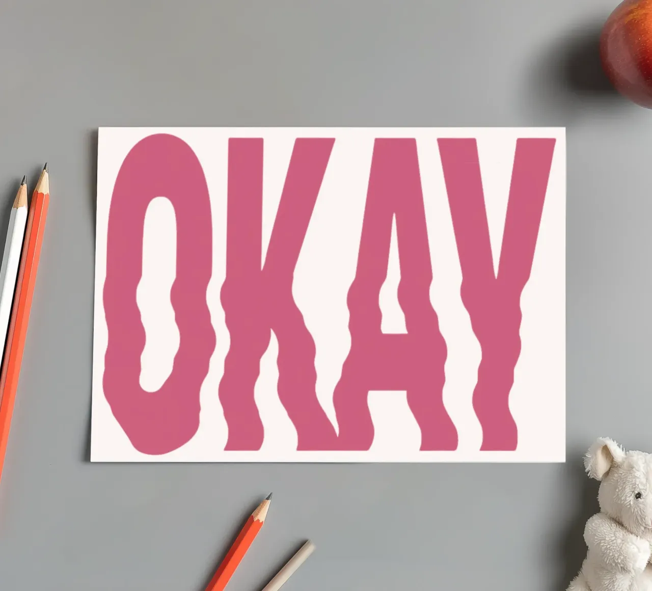 "OKAY" Distorted Pink Retro Typography Print sticker sheet by homdeco