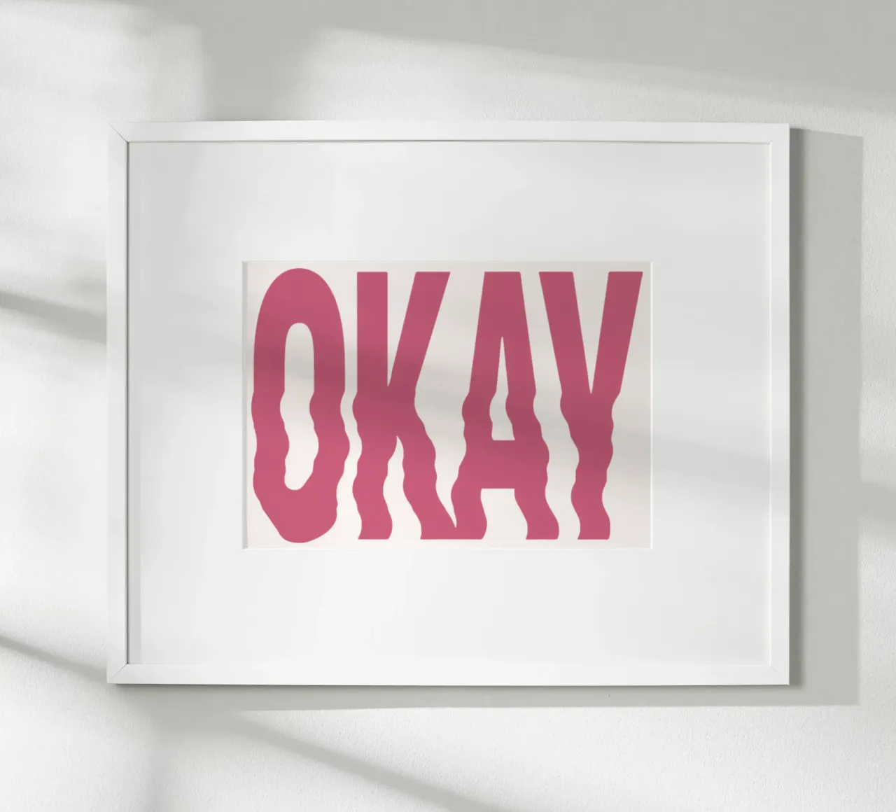 "OKAY" Distorted Pink Retro Typography Print poster by homdeco