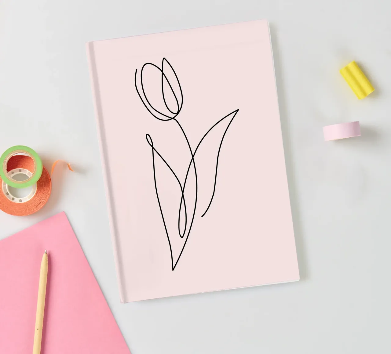 Minimalist Tulip Continuous Line Art Print notebook by homdeco
