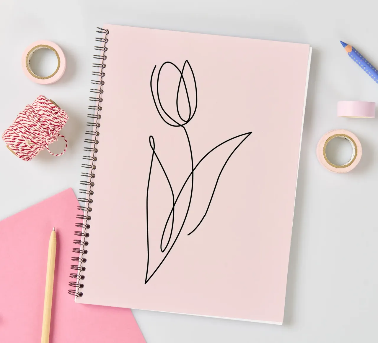 Minimalist Tulip Continuous Line Art Print spiral notebook by homdeco