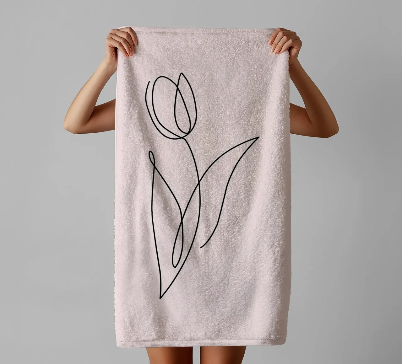 Minimalist Tulip Continuous Line Art Print towel by homdeco