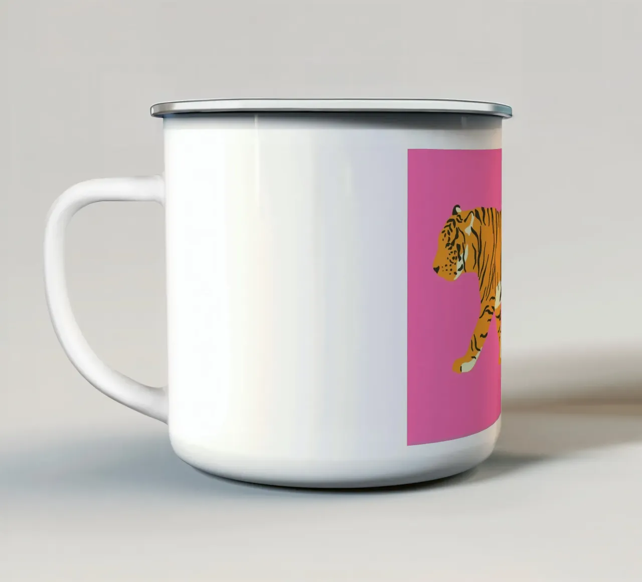 Stampa pop art della tigre vibrante su rosa tazza in smalto da homdeco