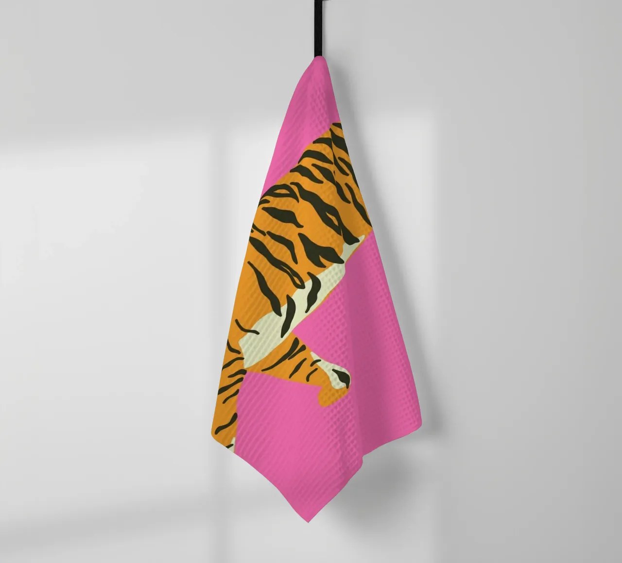 Vibrant Tiger Pop Art Print on Pink tea towel by homdeco