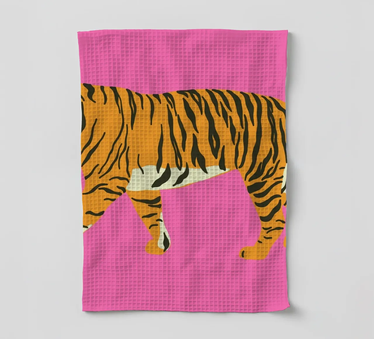 Vibrant Tiger Pop Art Print on Pink tea towel by homdeco