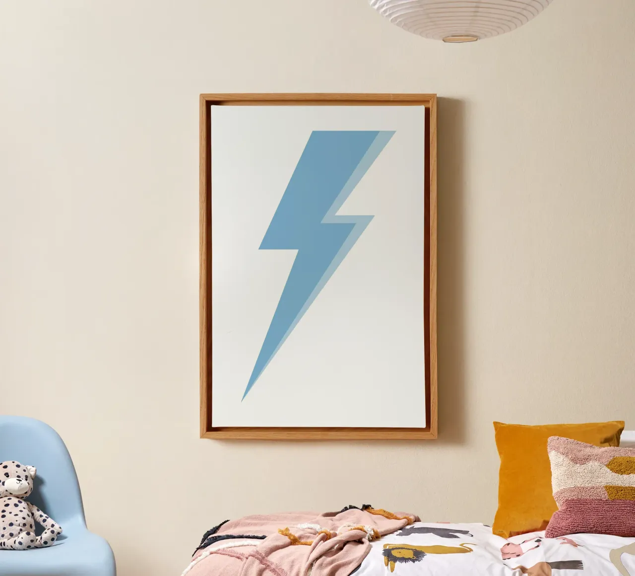 Minimalist Blue Lightning Bolt Pop Art Print canvas with Floater frame by homdeco