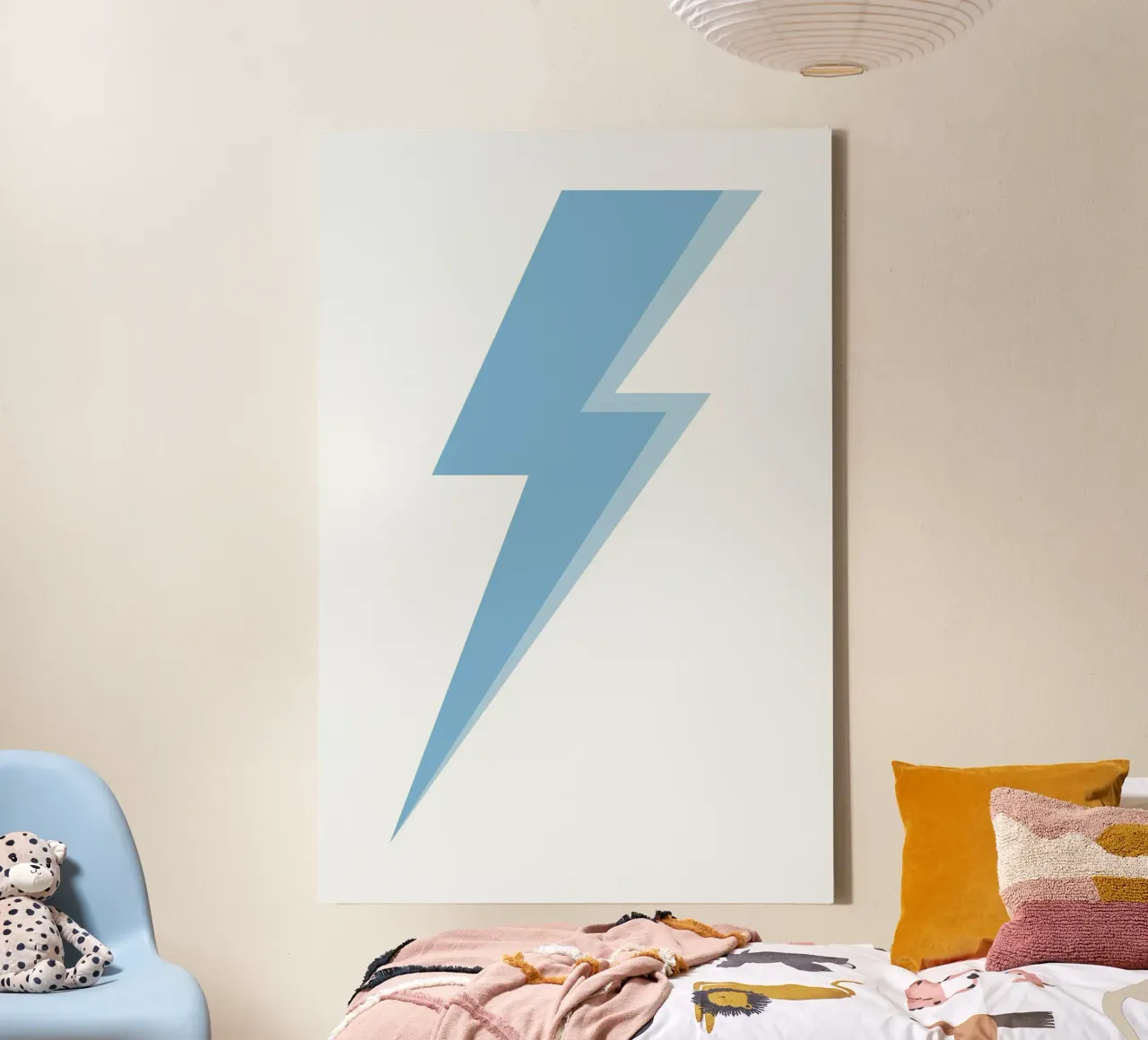 Minimalist Blue Lightning Bolt Pop Art Print canvas with Floater frame by homdeco