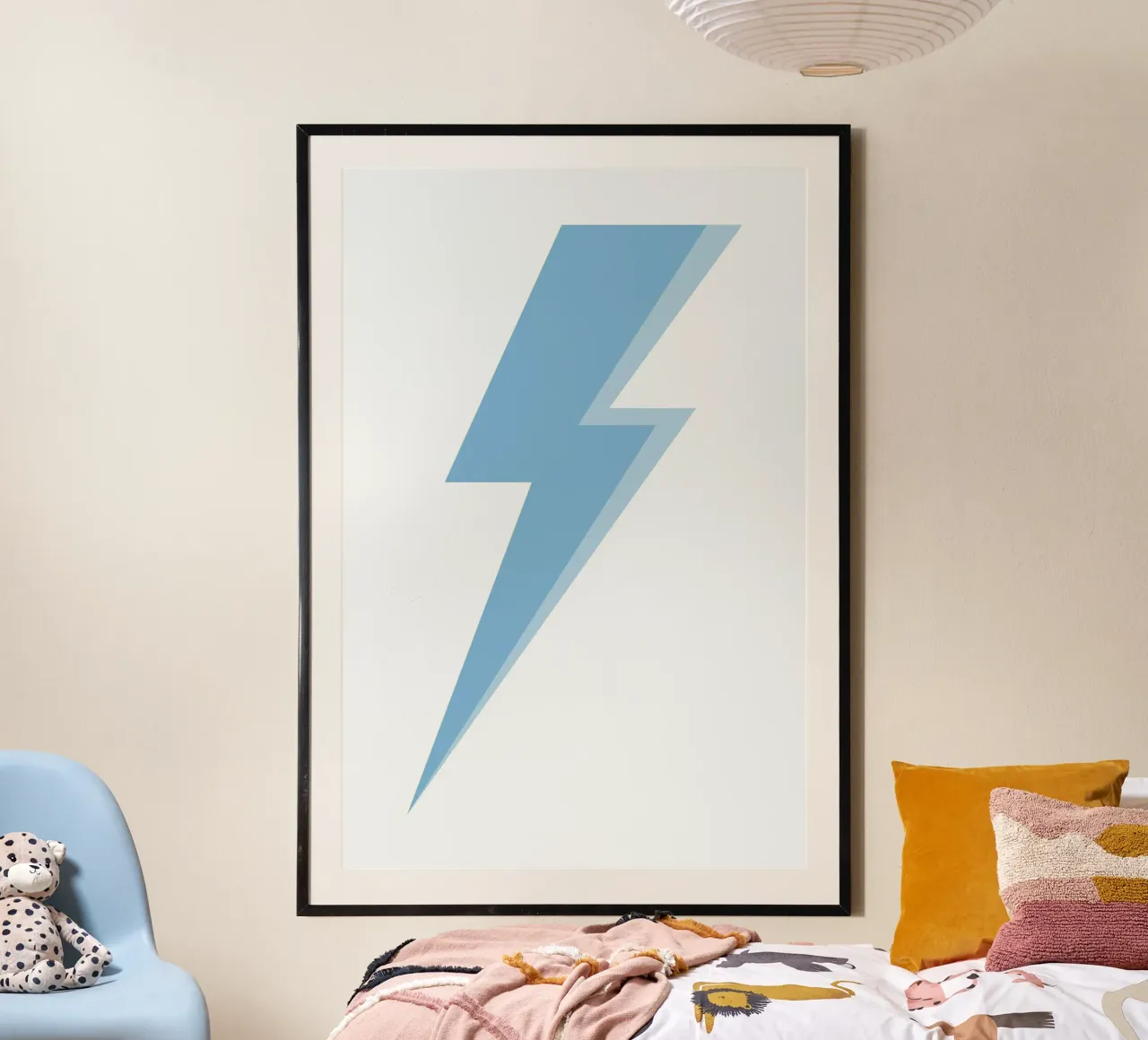 Minimalist Blue Lightning Bolt Pop Art Print poster by homdeco