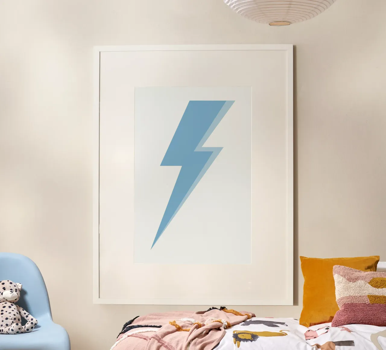 Minimalist Blue Lightning Bolt Pop Art Print poster by homdeco