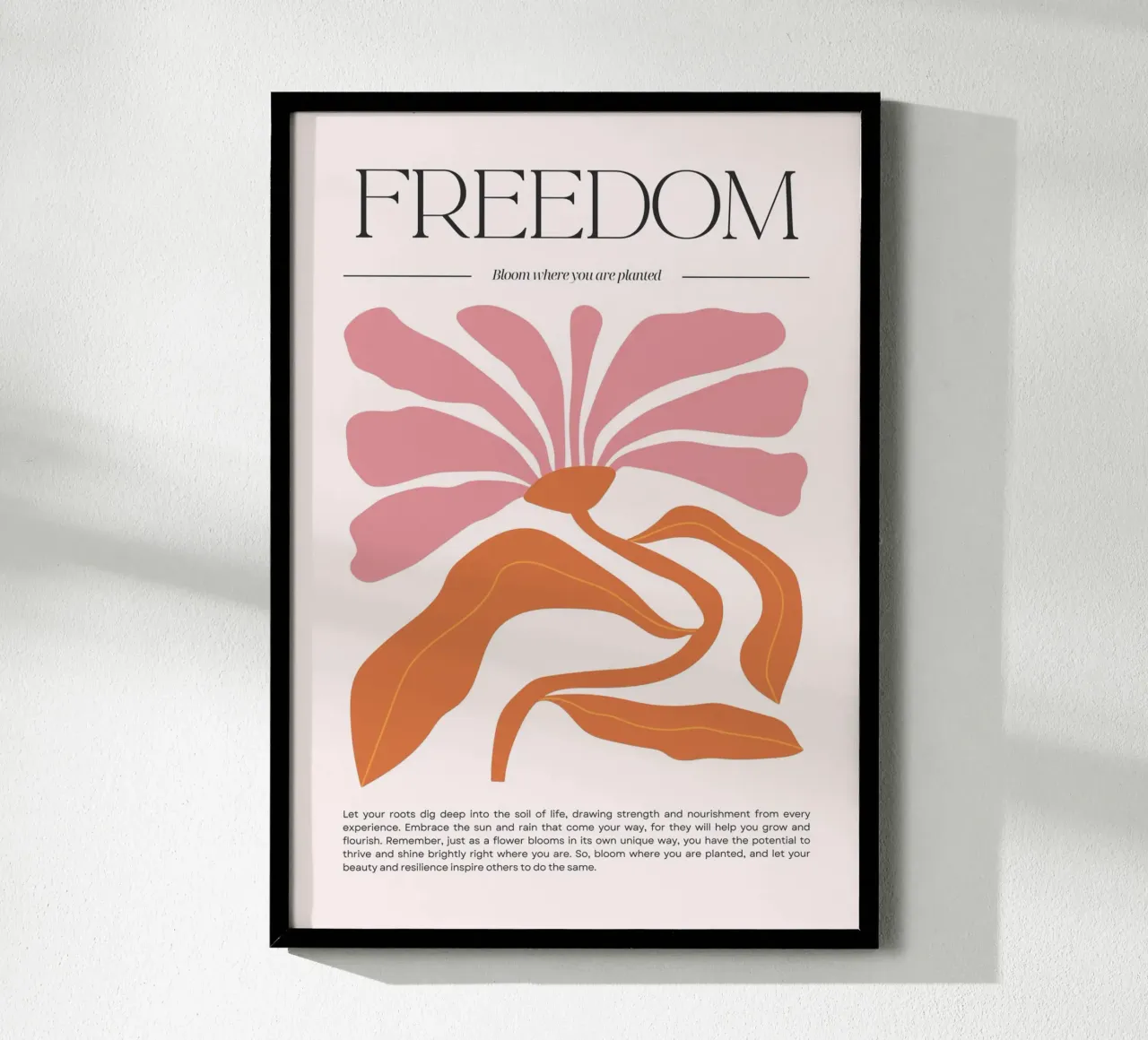 "Freedom" Abstract Floral Pink & Orange Print poster by homdeco