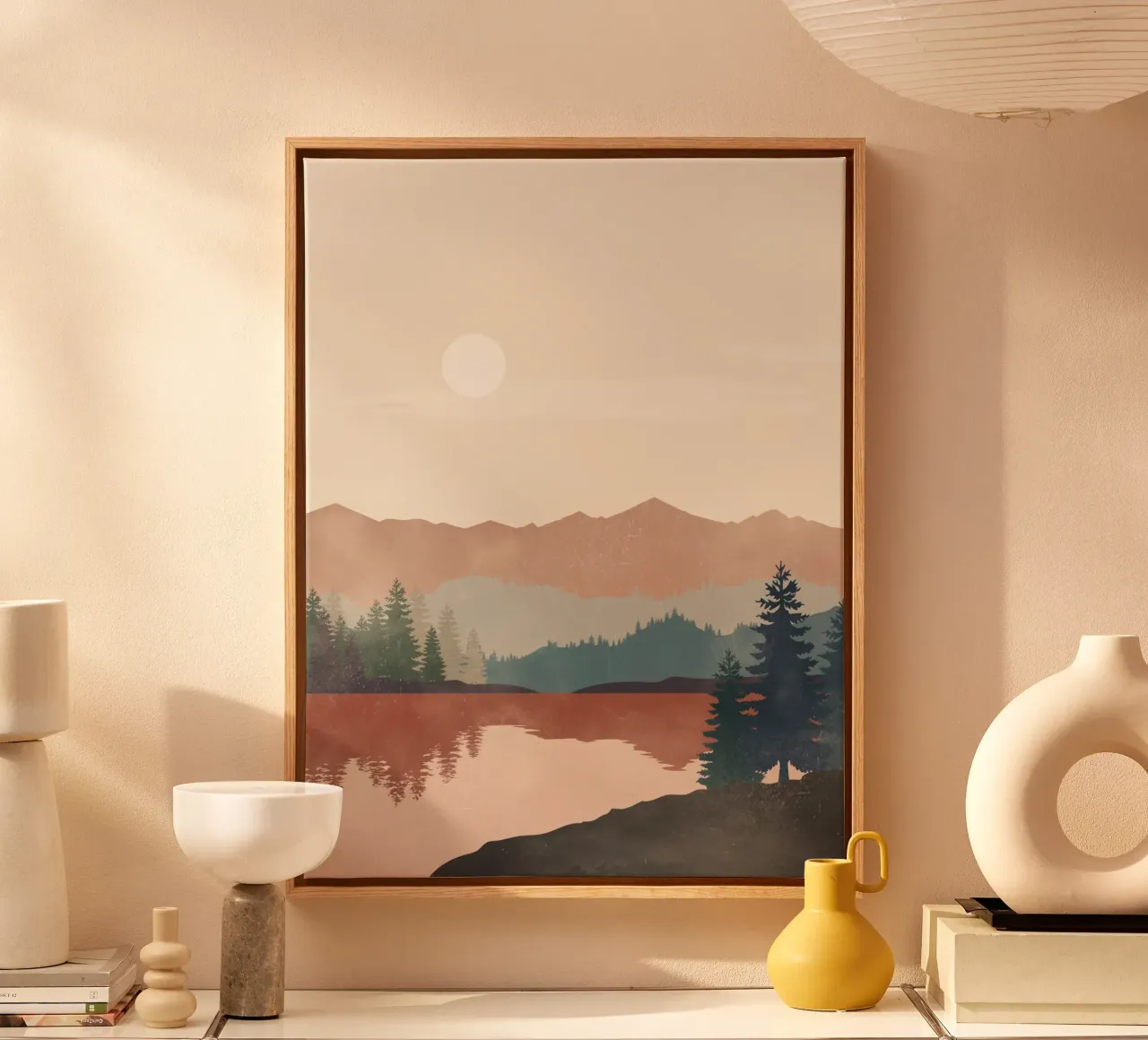 Landschap bij zonsondergang canvas met Baklijst van LeaDArt