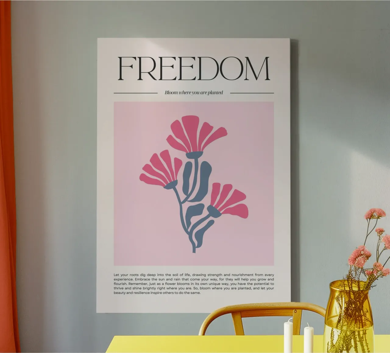 Poster floreale "Freedom" Bloom Where You Are Planted (Libertà) tela con Cornice a cassetta da homdeco