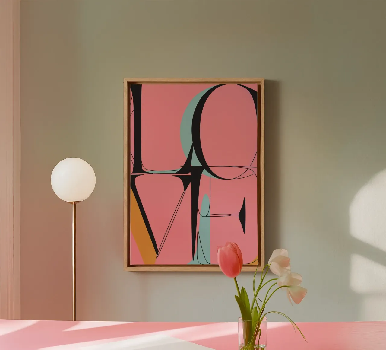 LOVE Typography Abstract Pop Art Print canvas with Floater frame by homdeco
