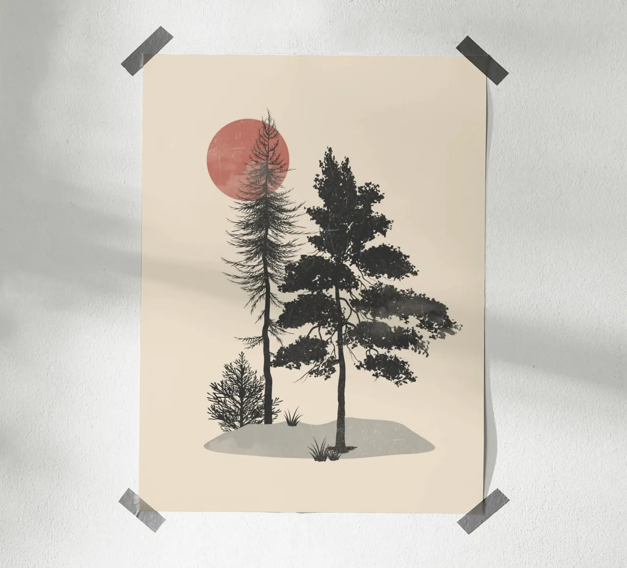 Silhouette della foresta poster con telaio in alluminio da LeaDArt