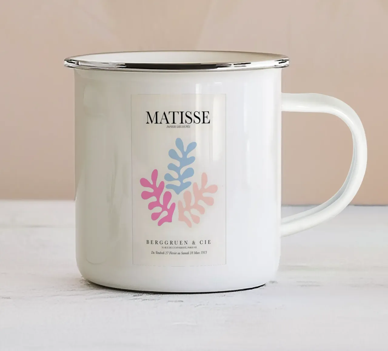 Matisse Papyrus Ritagli astratti Rosa pallido Blu tazza in smalto da homdeco