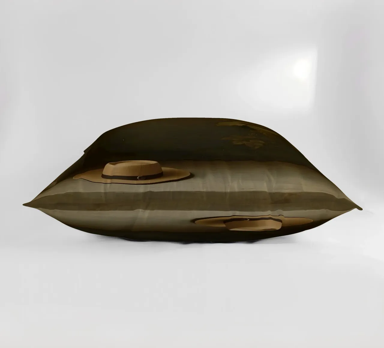 Cappello appoggiato su una superficie con foglie in un ambiente muto cuscino da DesignDoodle