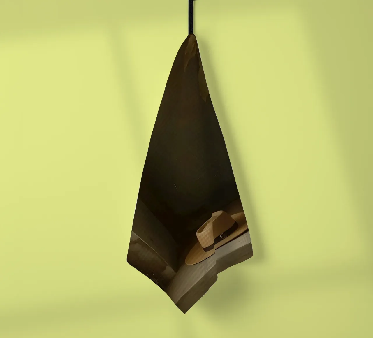Cappello appoggiato su una superficie con foglie in un ambiente muto canovaccio da cucina da DesignDoodle